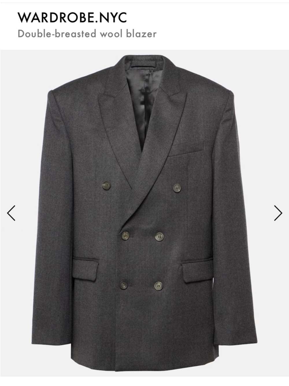 WARDROBE.NYC Double-Breasted Wool Blazer in Charcoal Gray